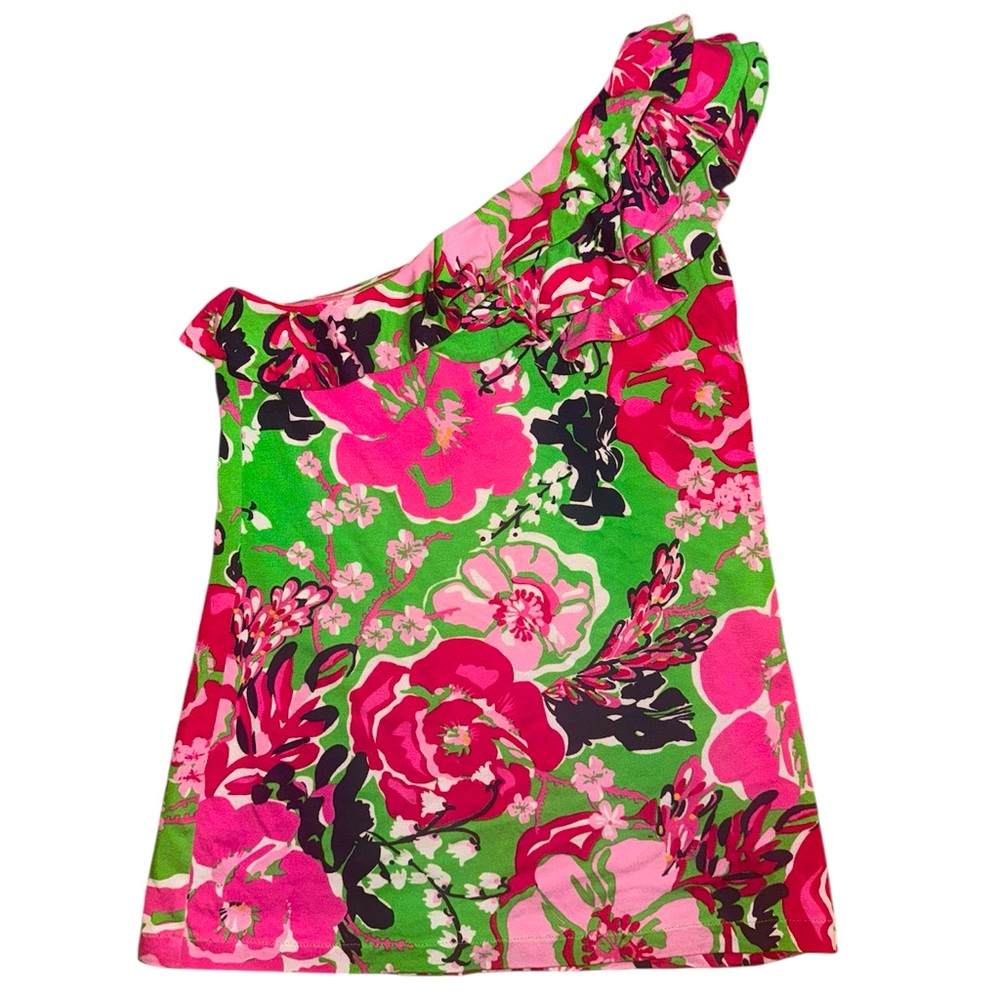 Lilly Pulitzer ruffled one shoulder top, in A Thing Called Love, XS, EUC